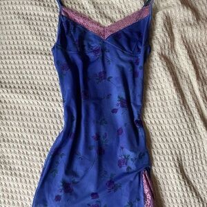 Motel Rocks Blue and Purple Slip Dress with Floral Design